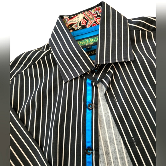 Inserch icon black button up 2 ply satin size large paisley collar - Picture 2 of 8